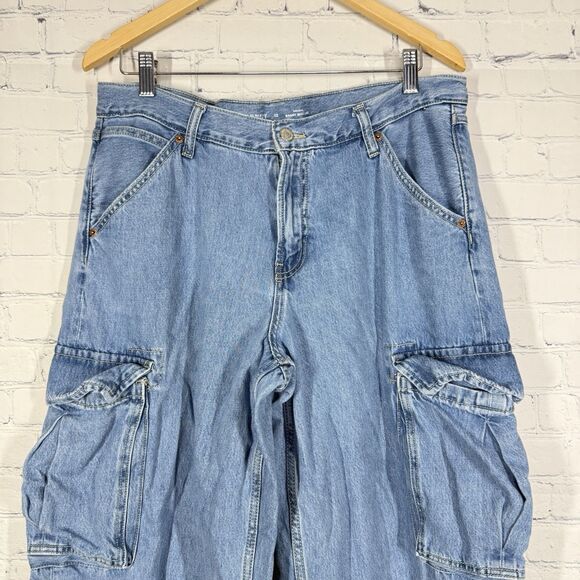 Old Navy Cargo Denim Jeans Women Size 12 Retro Baggy Wide Leg Mid Rise Skater - Picture 10 of 16